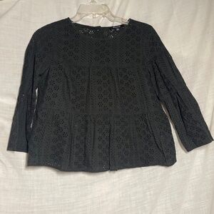Madewell Black Eyelet Size XXS Tiered Long Sleeve Top Blouse Shirt Back Buttons